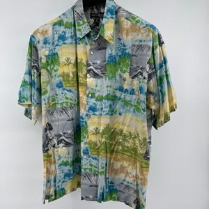 Tori Richard Hawaiian Shirt Mens XL Retro Pin Up Beach Scene Short Sleeve